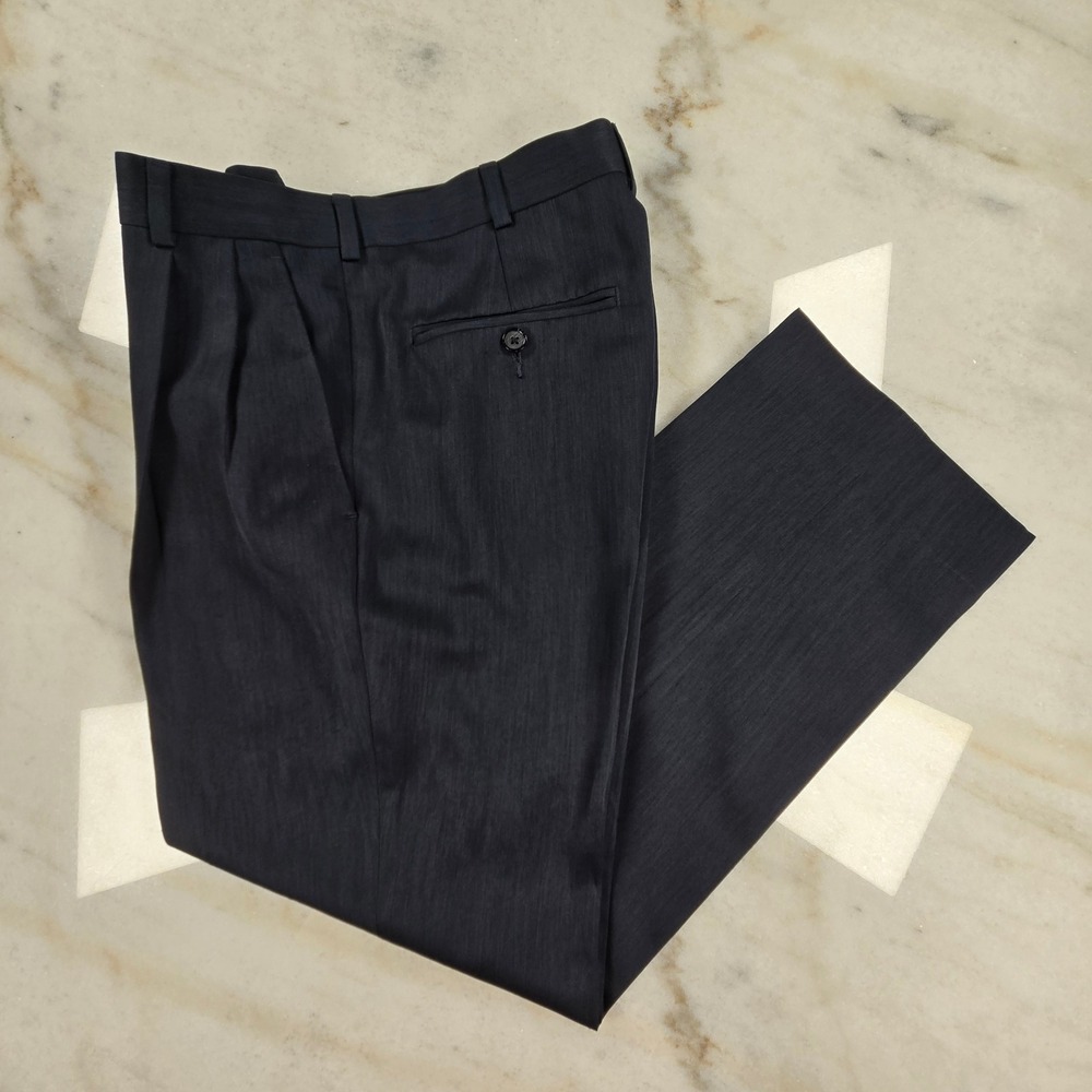 Perry Ellis Portfolio Dress Pants Mens 30/30 Blue Pleated Office Sharkskin Style